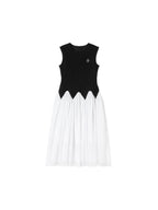 ikyou Office Minimal 3D Detail A Line Sleeveless Round Neck Black White Maxi Dresses