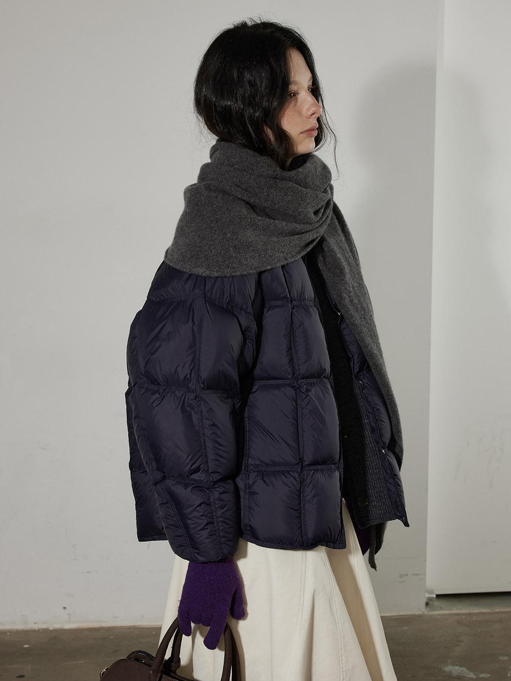 Lofi choose Pure Cotton High Waist Flared Loose Fit Women Office Off White Midi Skirts