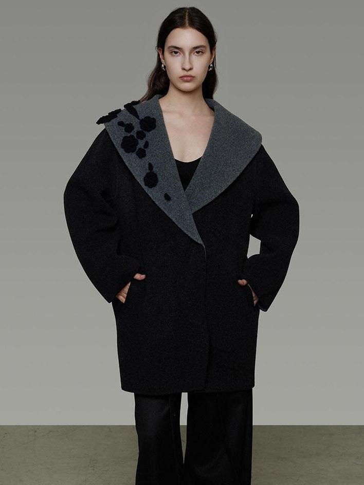 unspoken Warm Thick Minimal Commuter Loose Fit Lapel Women Sheep Wool Blend Wool Coats