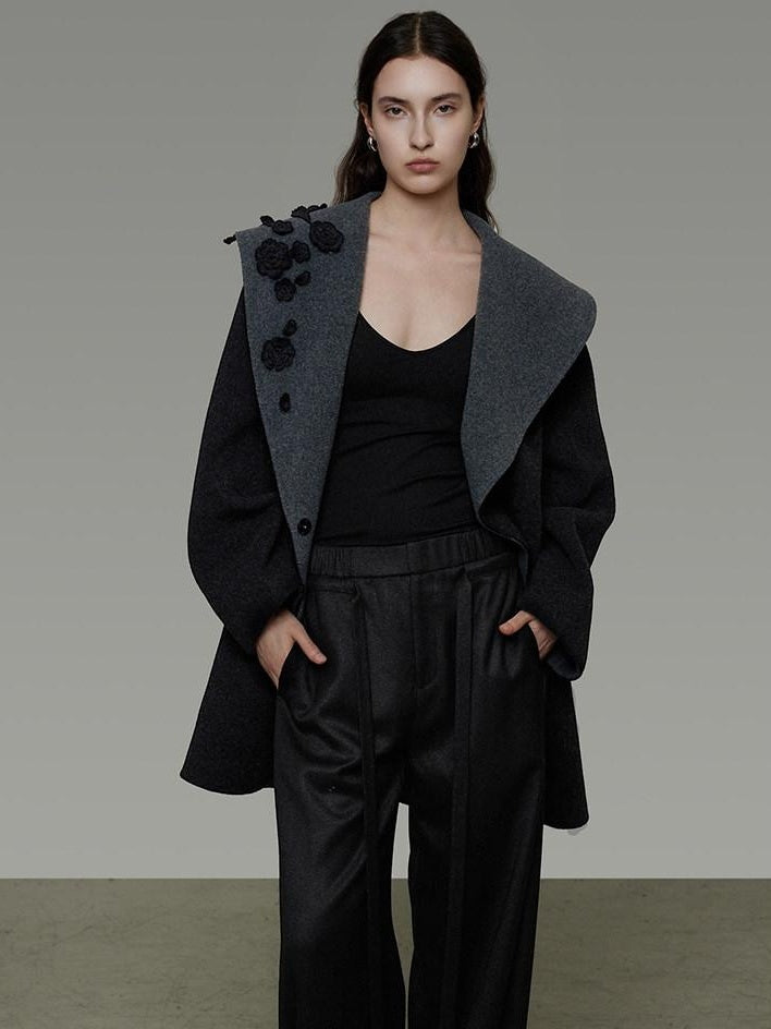 unspoken Warm Thick Minimal Commuter Loose Fit Lapel Women Sheep Wool Blend Wool Coats