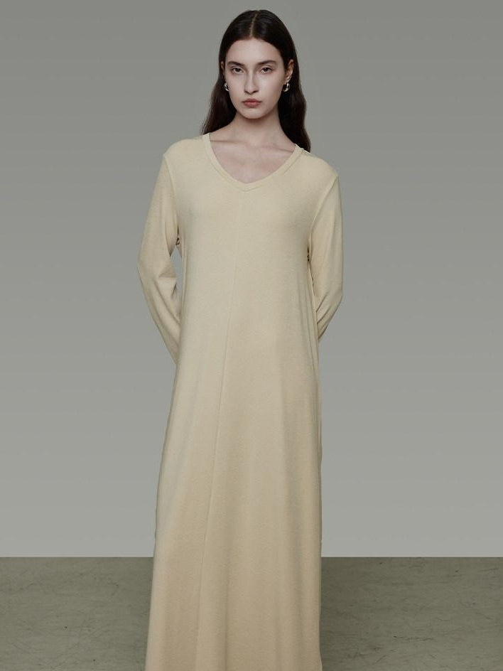 unspoken Non Fading Modal Cotton Long Sleeve Loose Waist Minimalist Commuter Maxi Dresses