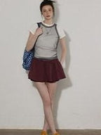 Lofi choose High Waist Lined A Line Puff Office Chic Beige Aubergine Mini Skirts