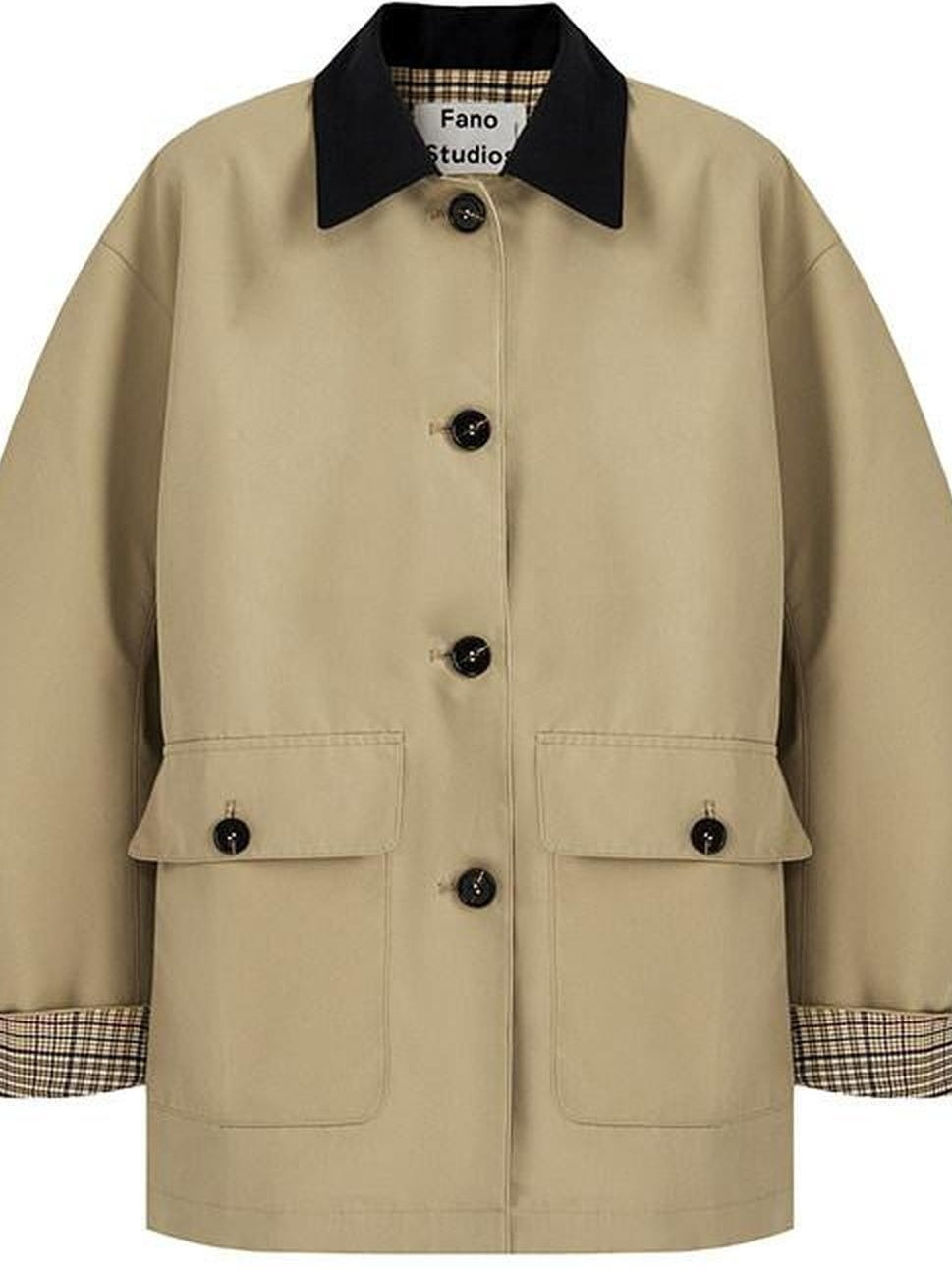 fano Khaki Black Contrast Short Cotton Blend Single Breasted Women Trench Coats