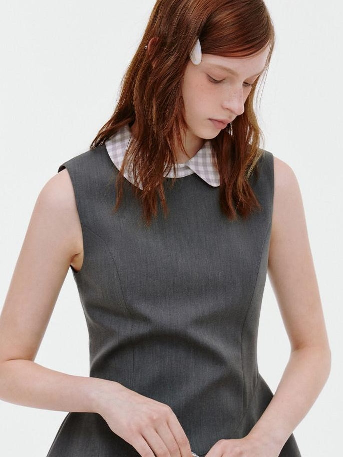 fano Polyester Stretch Korean Office Cocoon Sleeveless Gray Women Vest Midi Dresses