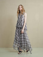 someonesometimes Flattering Commuter Slim Tie Strap Plaid Vest And Skirt Women Top & Skirt Sets