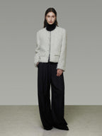 unspoken Lambswool Minimal Commuter Loose Single Button Round Neck Women Cropped Jackets