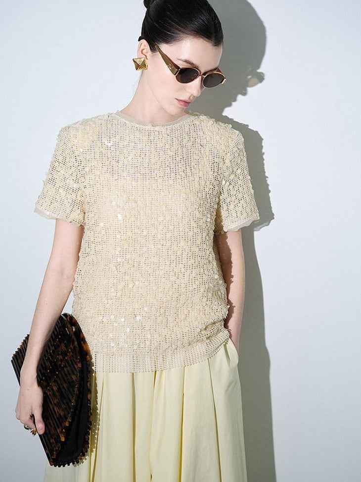 audreyyang 100% Cotton Lined Pleated H Line Mid Waist Bright Yellow Midi Skirts