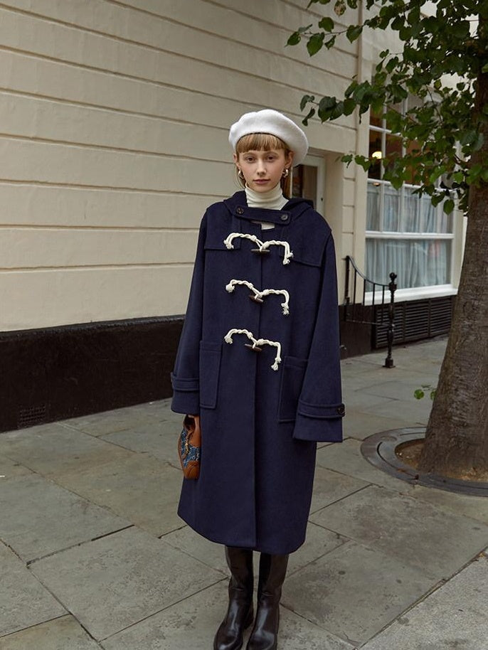 fano Thick Hooded Toggle Midlength Straight Pocket Commuter Solid Long Coats