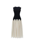 unspoken High Waist Colorblock A Line Sleeveless Minimalist Workwear Viscose Maxi Dresses