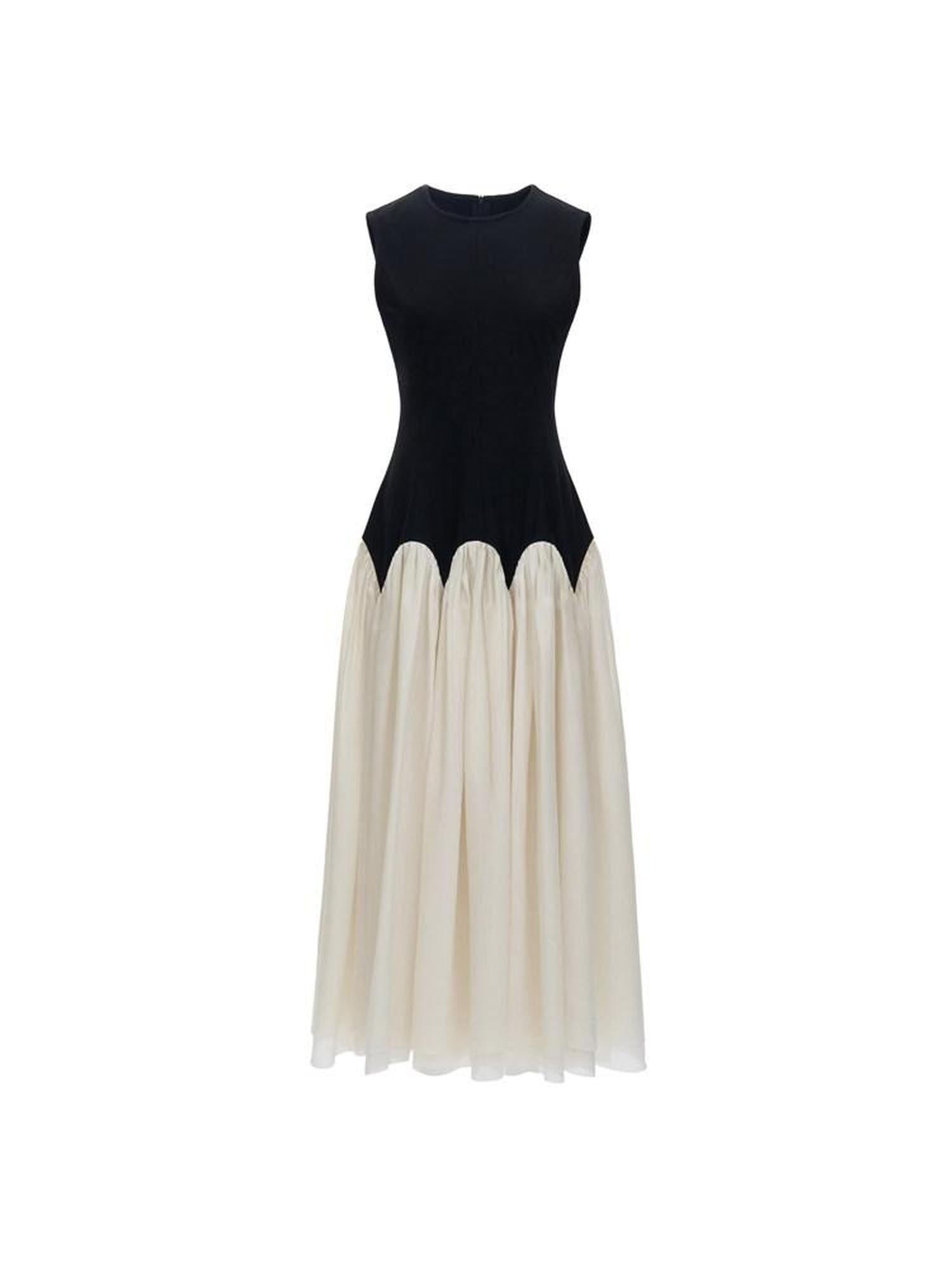 unspoken High Waist Colorblock A Line Sleeveless Minimalist Workwear Viscose Maxi Dresses