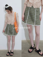 Lofi choose High Waist Floral A Line Relaxed Fit Workwear Women Coffee Green Mini Skirts