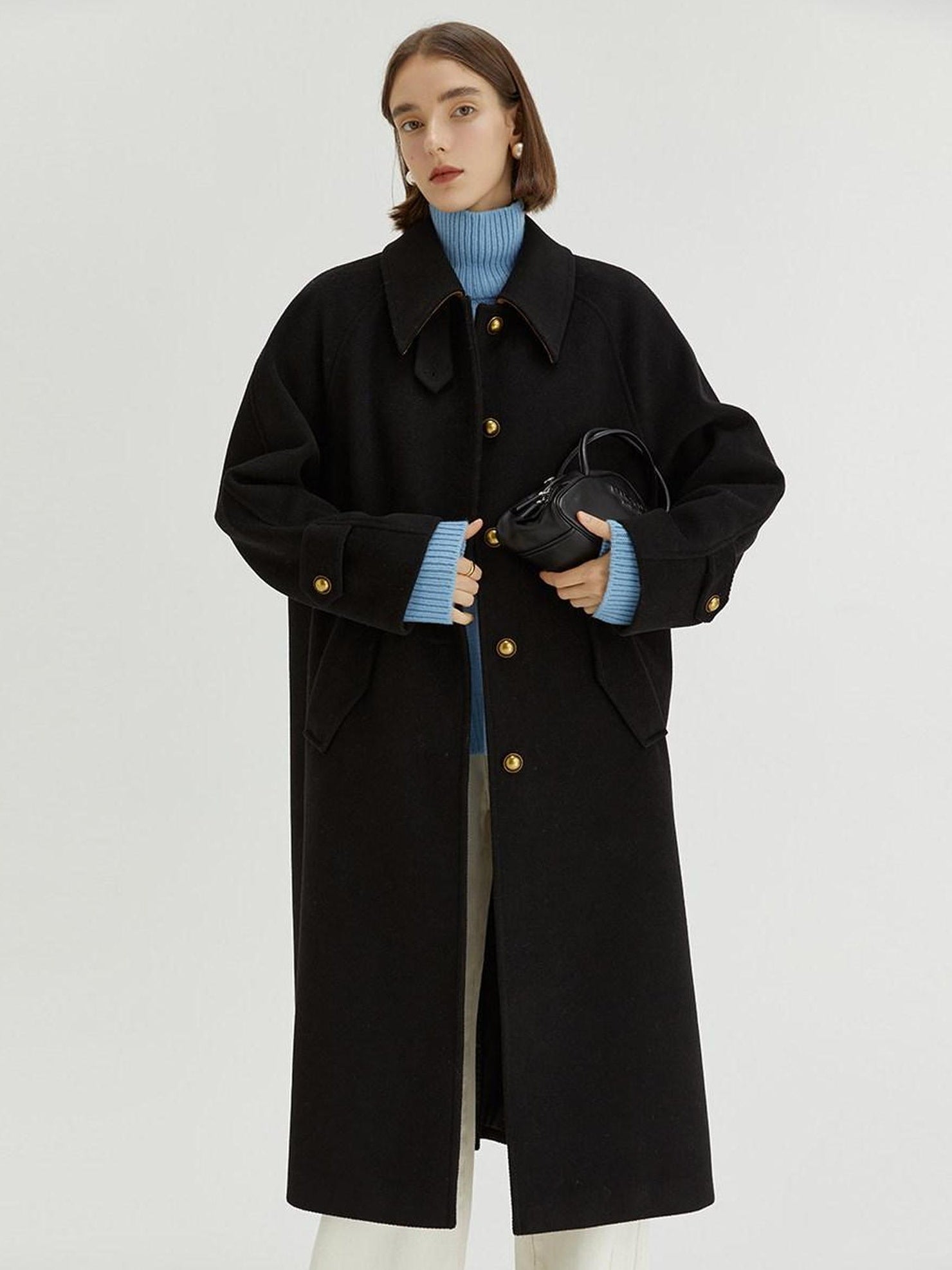 fano Insulated Minimalist Commuter Straight Raglan Sleeve Women Poly Blend Long Coats