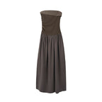someonesometimes Tencel Modal Splice Slim Off Shoulder Strapless Casual Taupe Maxi Dresses