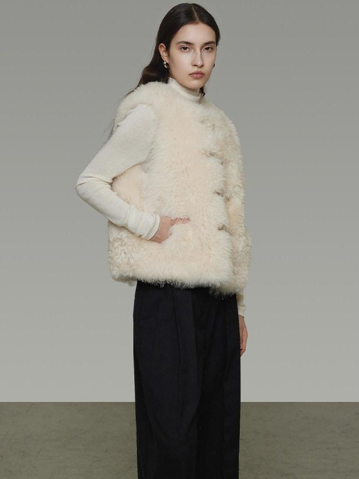 unspoken Wool Fleece Lined Single Button V-neck Tailored Workwear Beige Cropped Jackets
