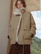 fano 90% White Duck Down Warm Korean Straight Washed Khaki Stand Collar Down Jackets