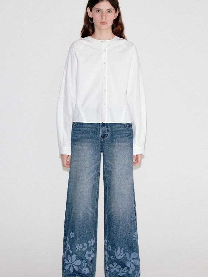 fano Natural Waist Indigo Dyed Loose Fit Women Casual Blue Denim Wide Leg Jeans