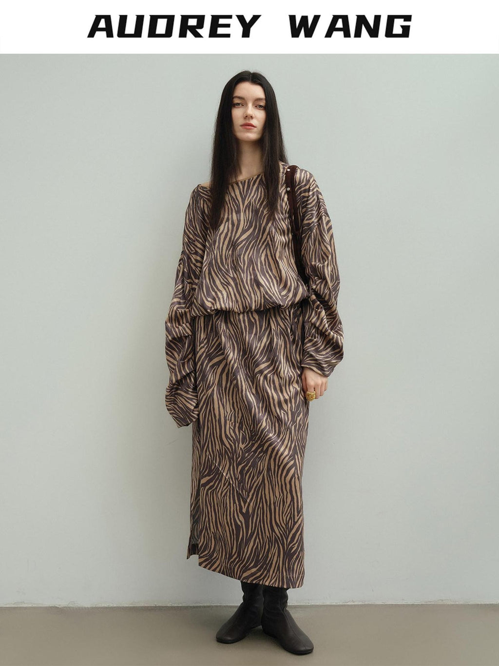 audreyyang Soft 100% Polyester Cinched Waist Long Sleeve Floral Women Maxi Dresses