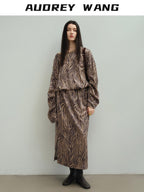 audreyyang Soft 100% Polyester Cinched Waist Long Sleeve Floral Women Maxi Dresses
