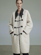 unspoken Thick Warm Minimalist Straight Fit Women Toggle Colorblock Mid Length Wool Coats