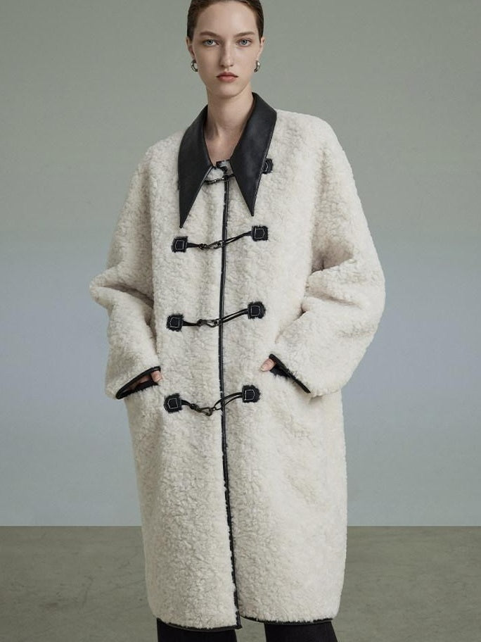 unspoken Thick Warm Minimalist Straight Fit Women Toggle Colorblock Mid Length Wool Coats