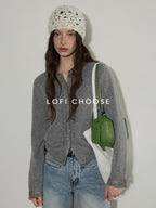 Lofi choose Soft Wool Blend Lace Trim Loose Fit Office Women Button Light Gray Cardigans