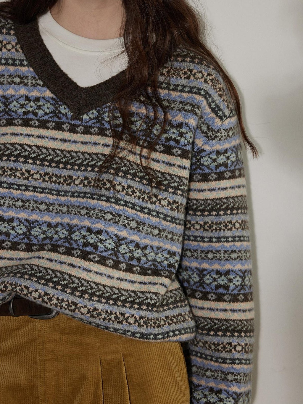 Lofi choose Cozy Thick V-neck Oversized Commuter Knit Pullover Brown Sweaters