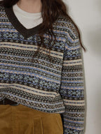 Lofi choose Cozy Thick V-neck Oversized Commuter Knit Pullover Brown Sweaters