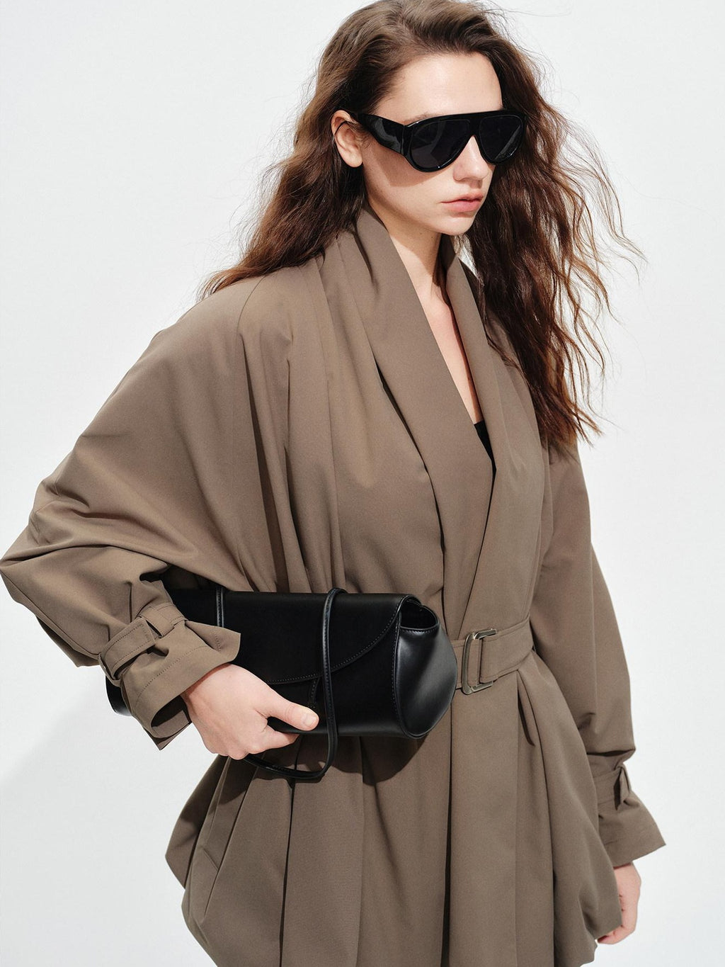 audreyyang Tie Front Vintage Oversized Batwing Sleeve Women Polyester Cropped Jackets