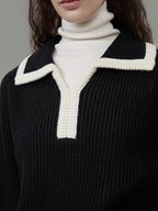 unspoken Thermal Acrylic Blend Loose Fit Pullover Commuter Black Knit Sweaters