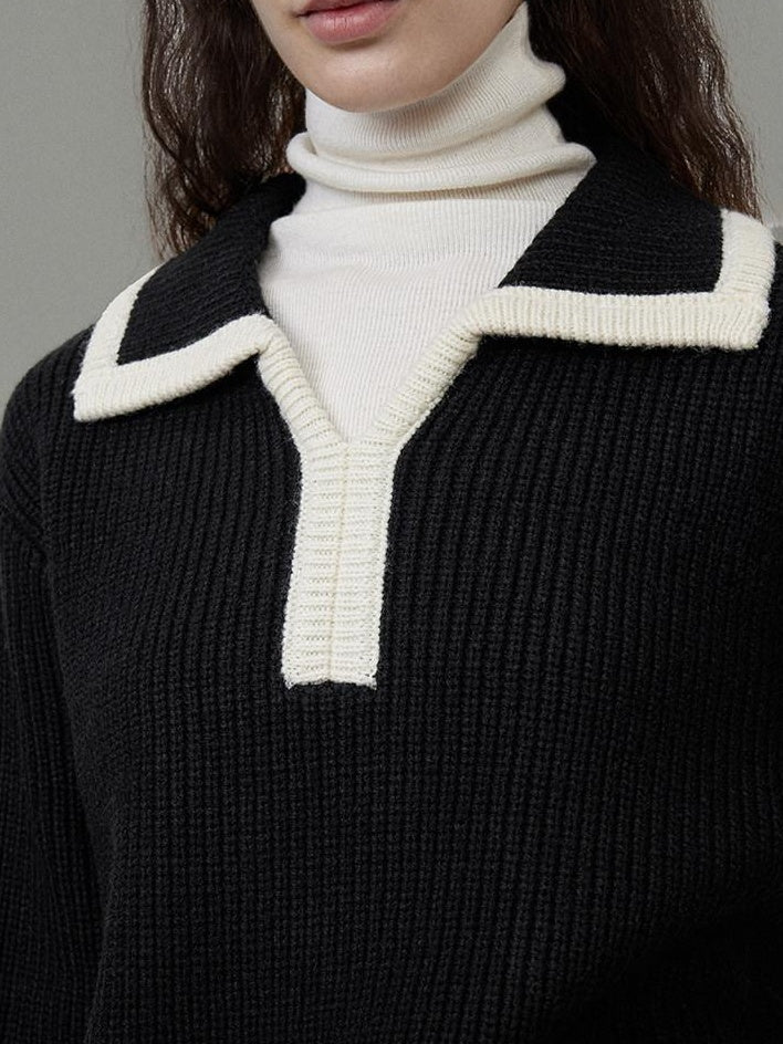 unspoken Thermal Acrylic Blend Loose Fit Pullover Commuter Black Knit Sweaters