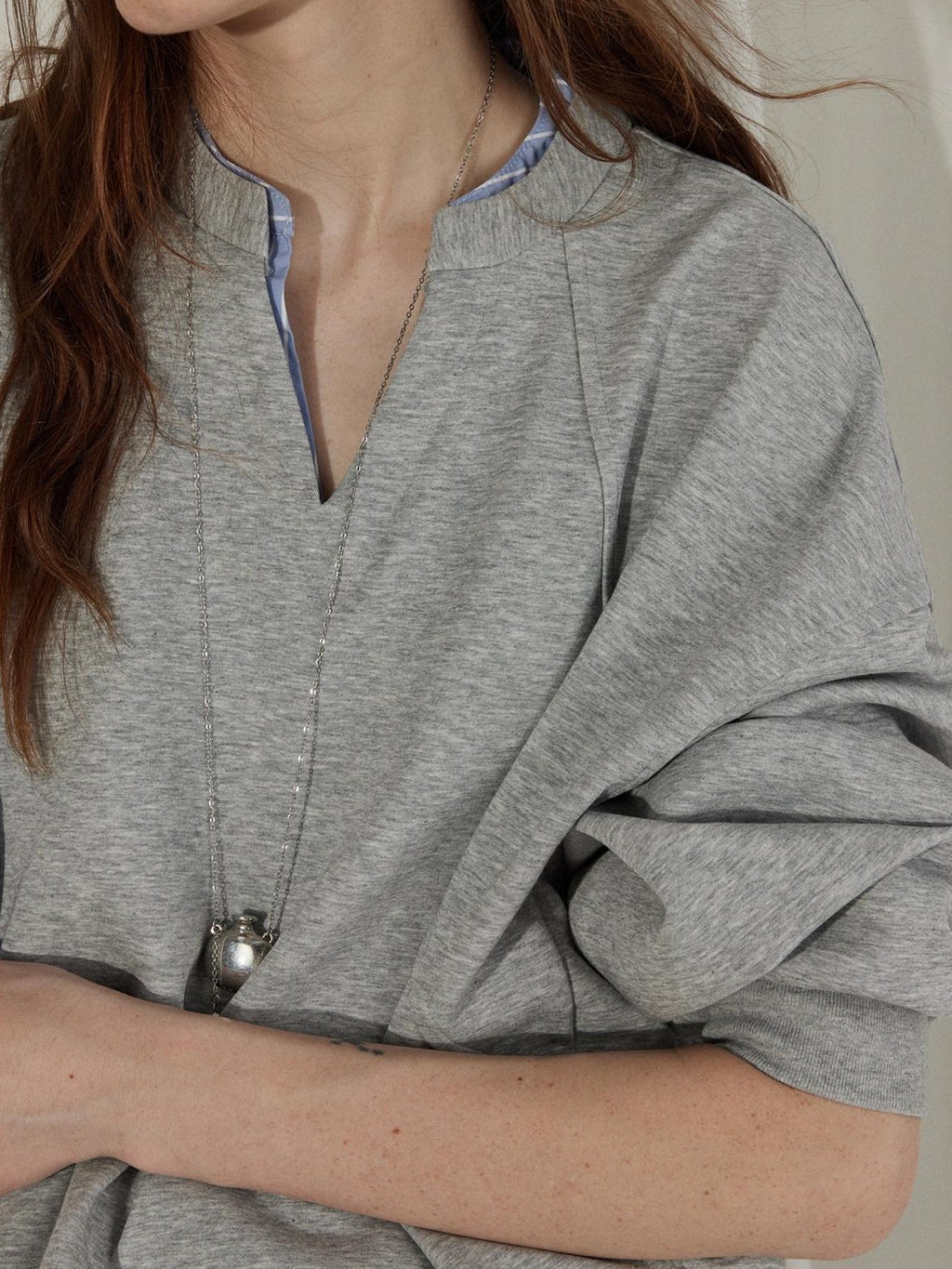 Lofi choose Soft Poly Cotton Blend Loose Fit Commuter Long Sleeve Heather Gray Sweatshirt