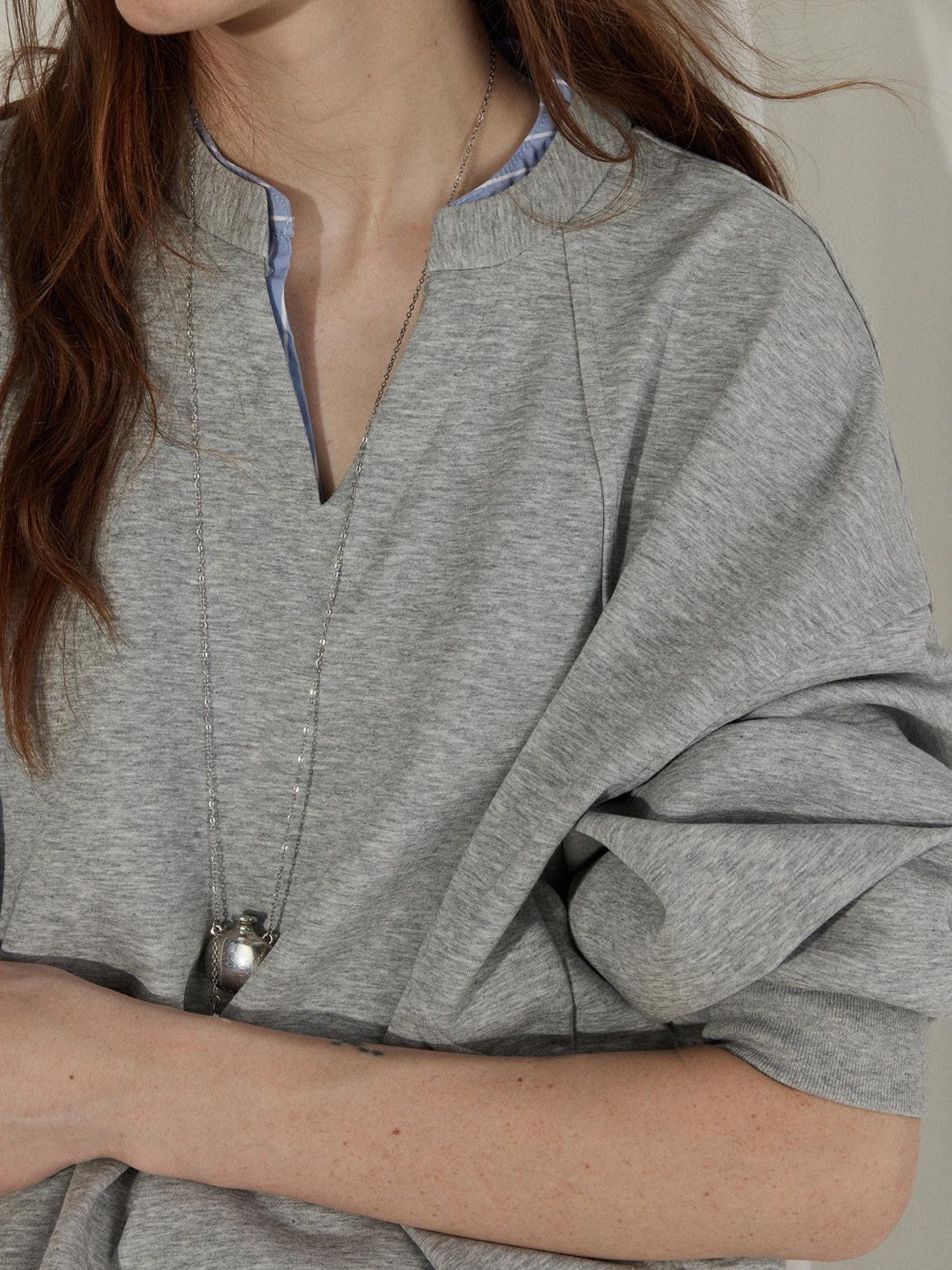 Lofi choose Soft Poly Cotton Blend Loose Fit Commuter Long Sleeve Heather Gray Sweatshirt
