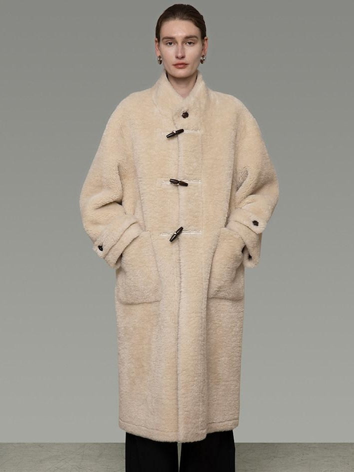 unspoken Warm Faux Fur Lined Vintage Loose Fit Stand Collar Women Daily Long Coats