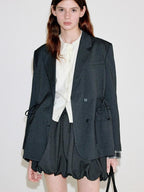 fano Deep Gray Solid Single Button Blazer Loose Fit Women Workwear Top & Skirt Sets