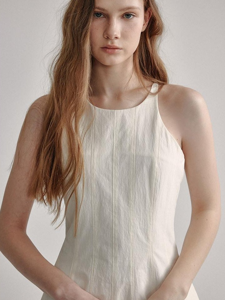 High Waist Sleeveless Minimalist Office A Line Cotton Blend Maxi Dresses