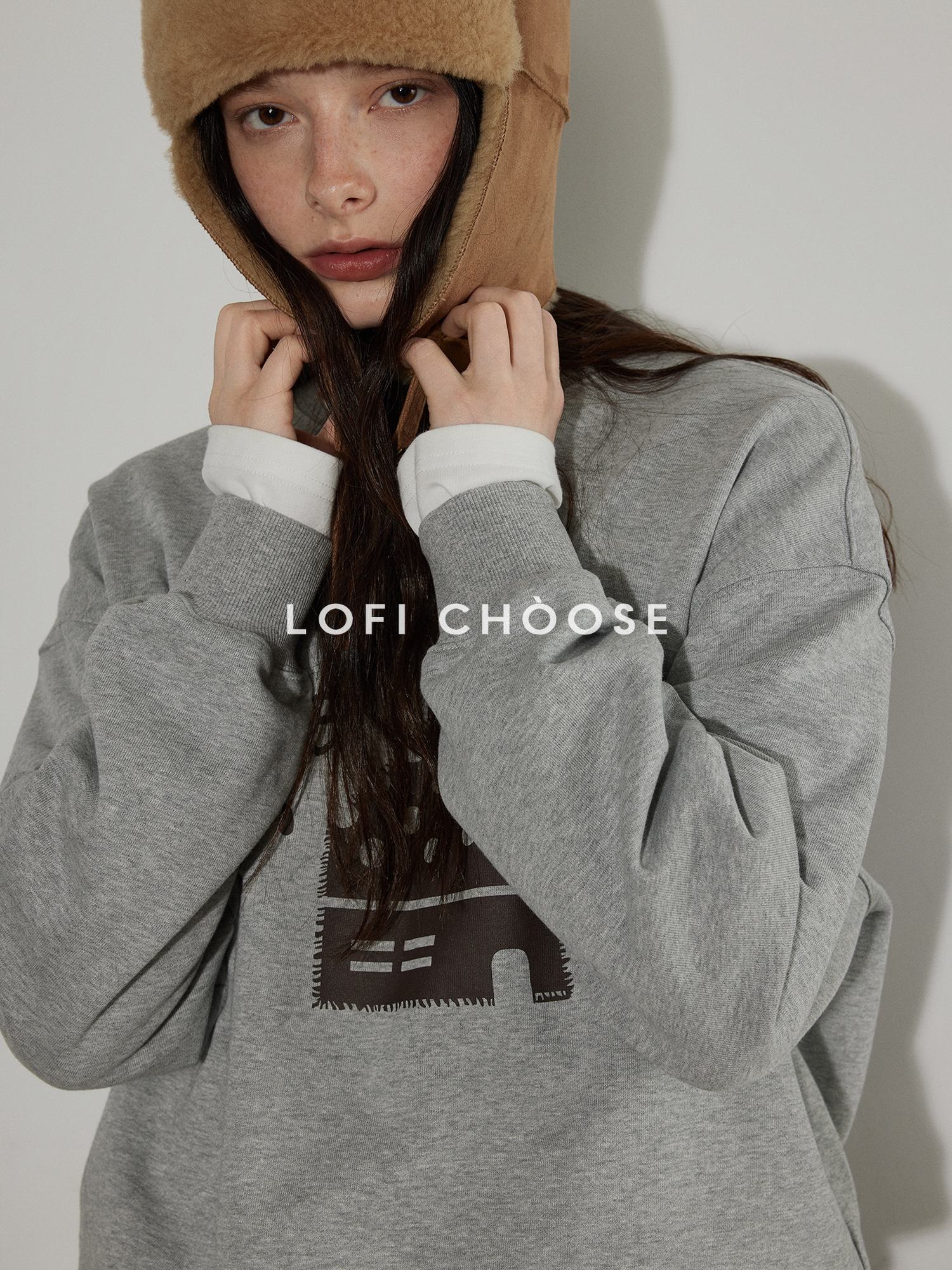 Lofi choose Fleece Lined Cotton Loose Fit Crewneck Pullover Commuter Sweatshirt