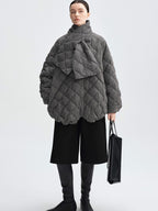 audreyyang 90 Percent Duck Down Warm Mid Length Diamond Quilt Wool Loose Women Down Jackets