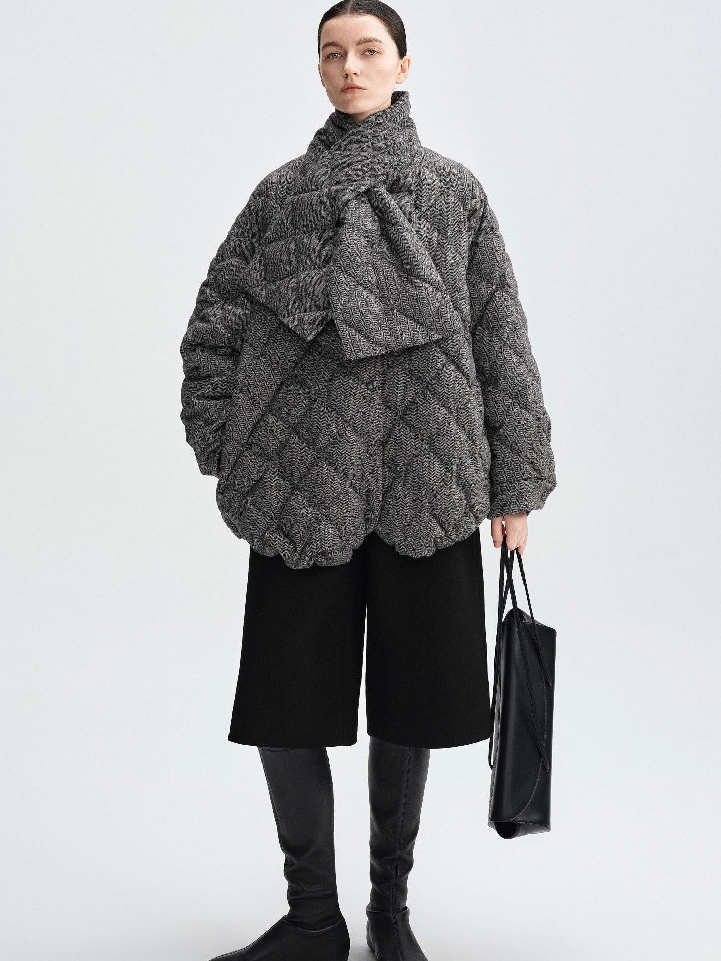 audreyyang 90 Percent Duck Down Warm Mid Length Diamond Quilt Wool Loose Women Down Jackets
