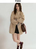 fano Khaki Loose Fit Single Breasted Mid Length Korean Casual Women Trench Coats