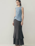 someone sometimes Soft Modal Tencel Minimal Office Double Fishtail Low Waist Women Maxi Skirts