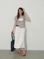 Lofi choose High Waist Bow A Line Cotton Commuter Loose Fit Women Tie Elegant Midi Skirts