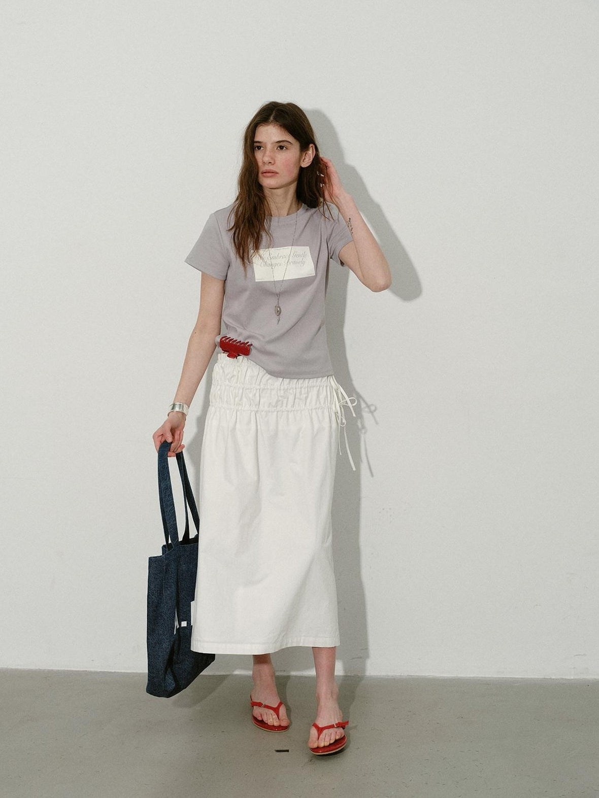 Lofi choose High Waist Bow A Line Cotton Commuter Loose Fit Women Tie Elegant Midi Skirts