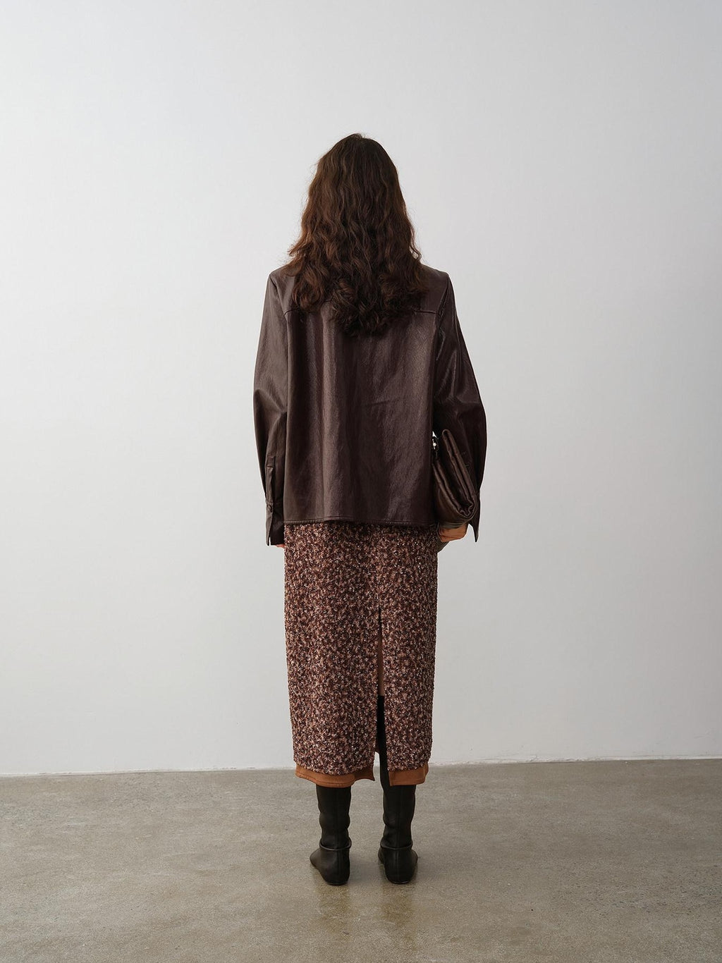 audreyyang Stretch Sculpting Mid Waist Pencil Slim Fit Brown Women Polyester Maxi Skirts