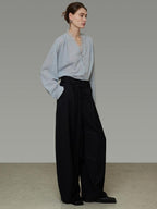 unspoken Breathable Lace V-neck Loose Fit Office Women Button Long Sleeve Blouses