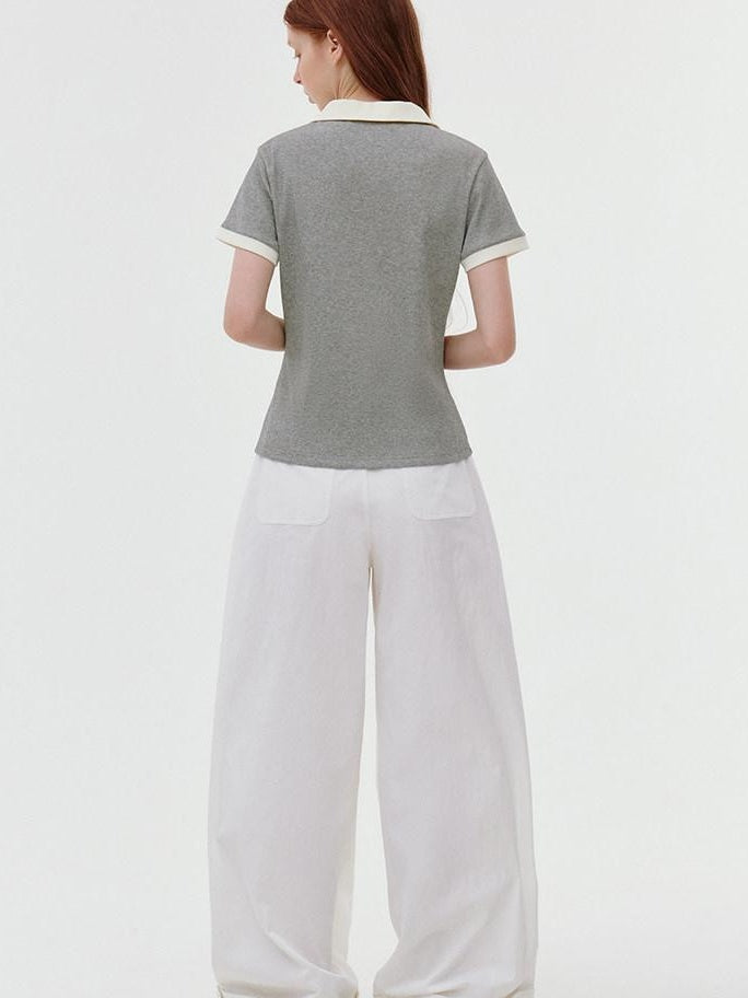 fano Stretch Cotton Henley Neck Korean Straight Heather Gray Short Sleeve T-Shirts