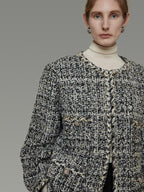 unspoken Warm Wool Blend Houndstooth Loose Fit Simple Commuter Black White Short Coat