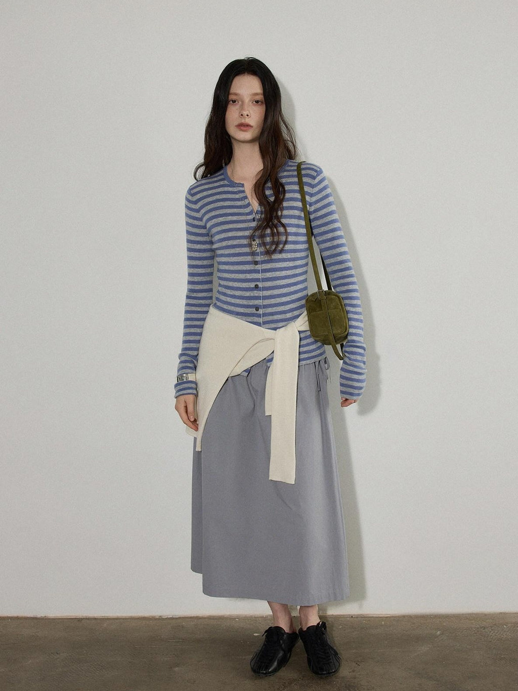 Lofi choose Wool Blend Slim Fit Striped Commuter Women Button Front Knitwear Cardigans