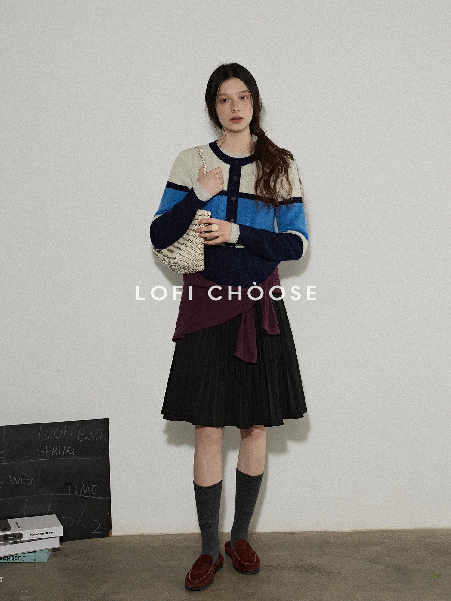 Lofi choose High Waist Pleated A Line Office Ready Women Black Ivory Polyester Mini Skirts