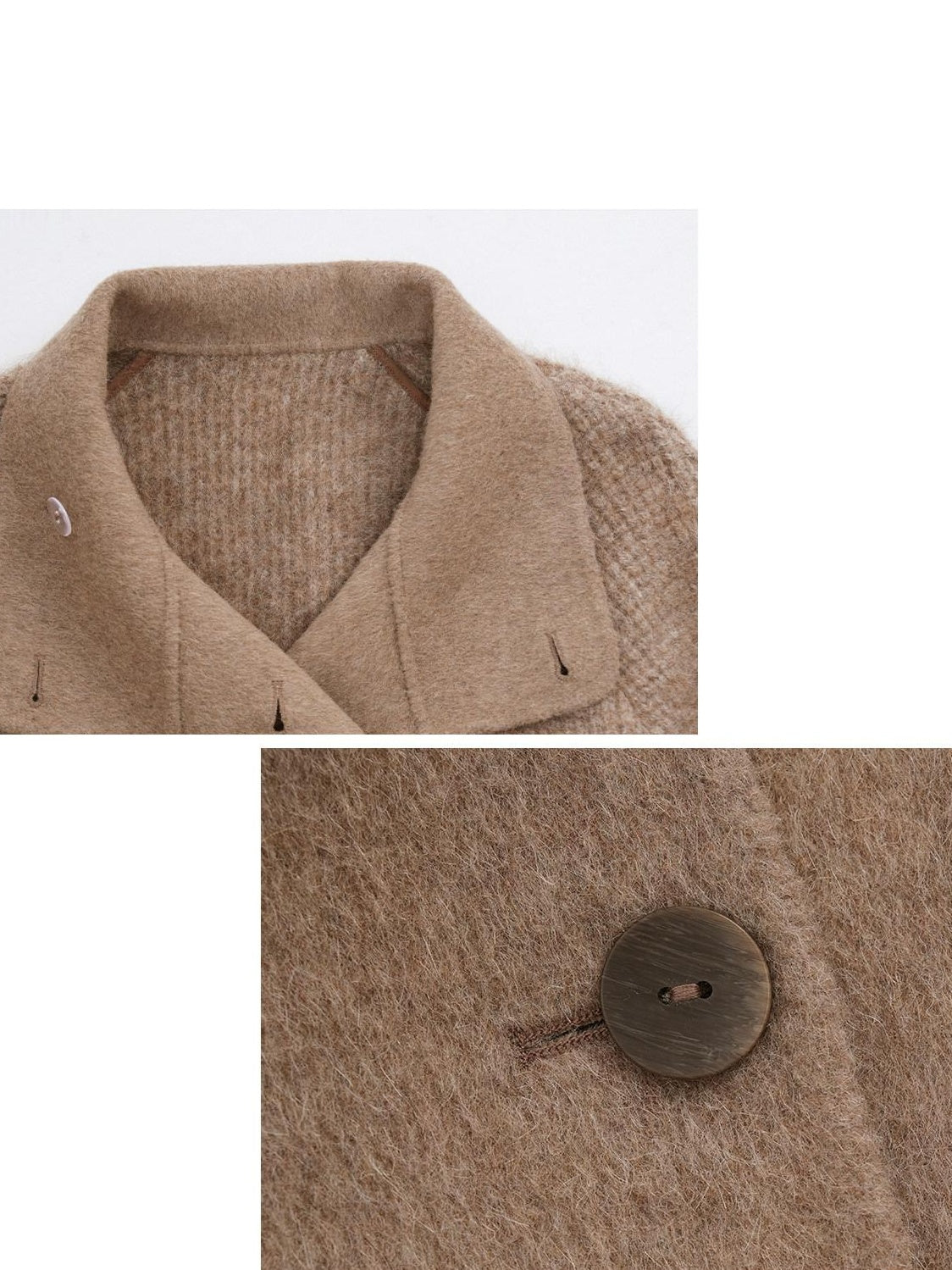 someonesometimes Alpaca Blend Double Breasted Casual Loose Fit Women Lapel Dusty Camel Short Coat