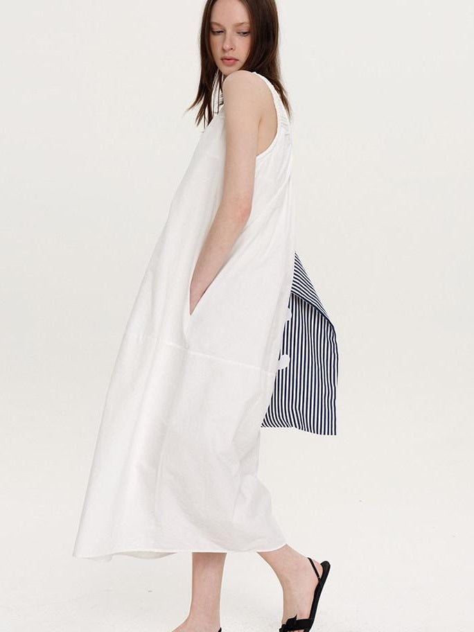 fano Soft Cotton Tencel Aline Sleeveless Crew Natural Travel Girls White Maxi Dresses